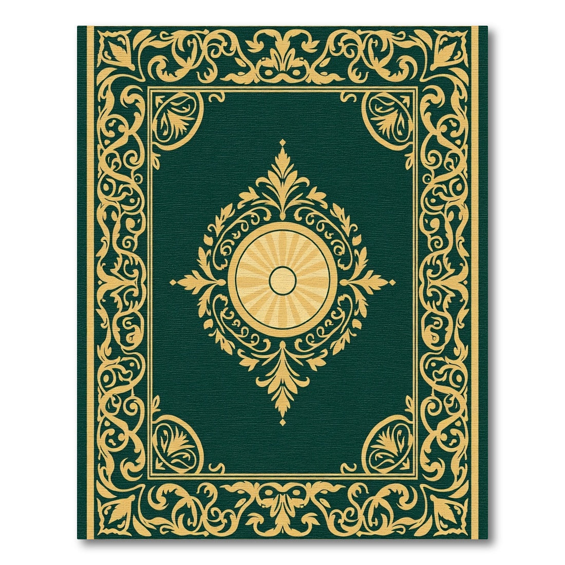 Emerald Golden Baroque Scroll Medallion Rug