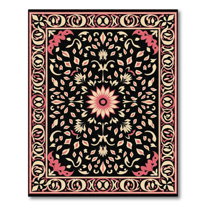 Black Pink Floral Medallion Border Rug