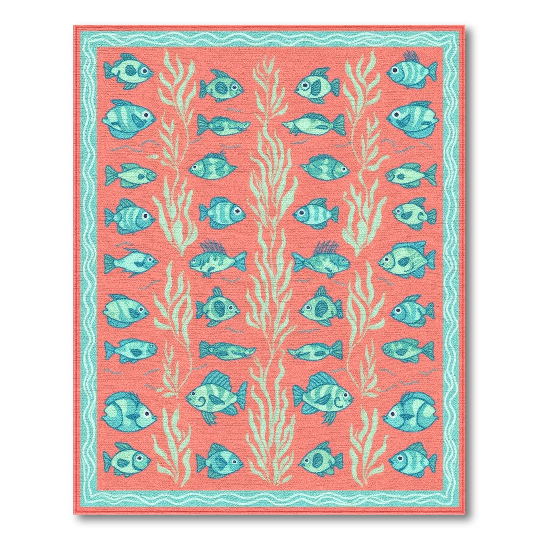 Blue Fish Coral Washable Area Rug