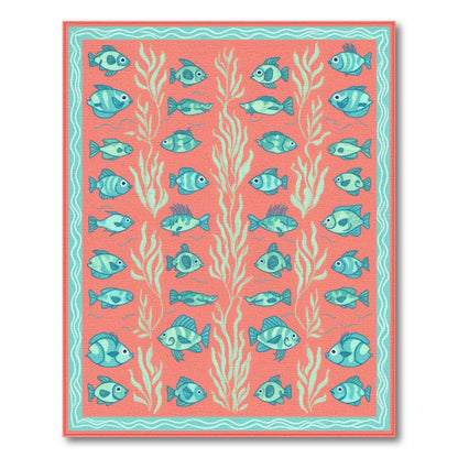 Blue Fish Coral Washable Area Rug