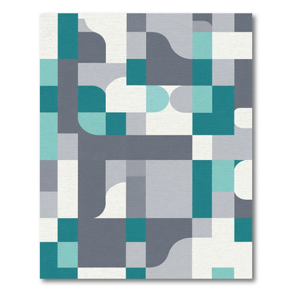 Geometric Teal Gray Abstract Shapes Rug