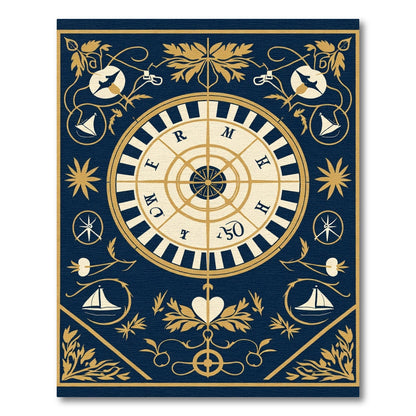 Nautical Navy Gold Compass Roses Rug
