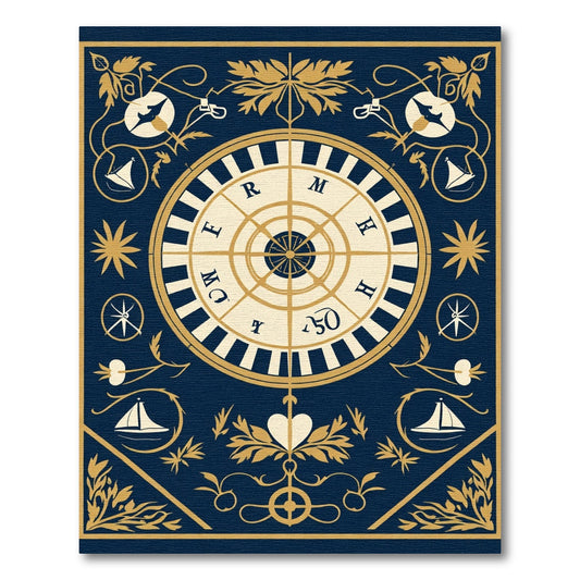 Nautical Navy Gold Compass Roses Rug