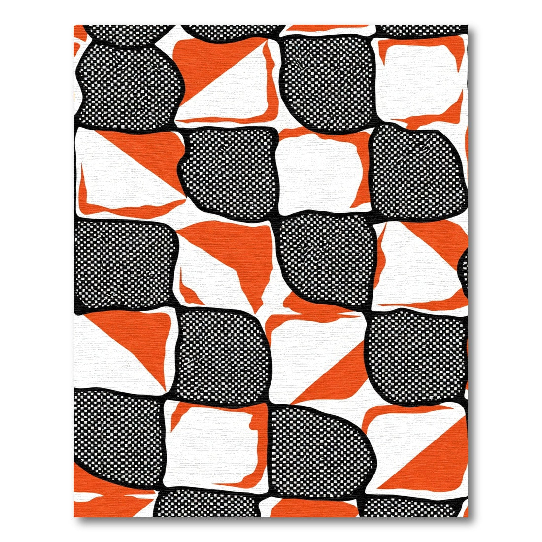 Bold Orange Black White Checkered Squares Rug