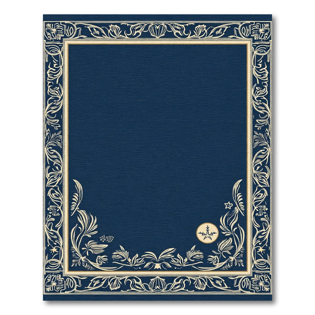 Deep Blue Ivory Floral Scroll Border Rug