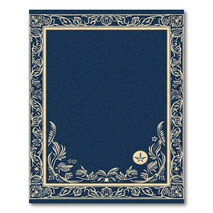 Deep Blue Ivory Floral Scroll Border Rug