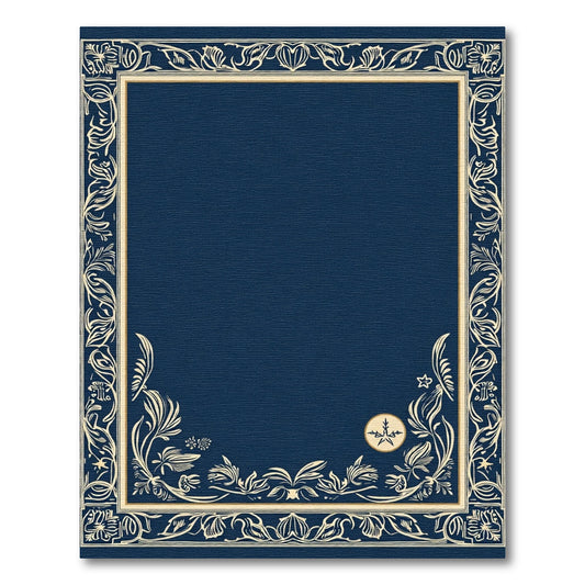Deep Blue Ivory Floral Scroll Border Rug