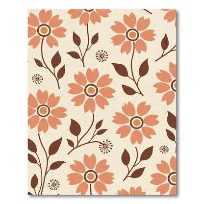 Retro Coral Flower Leaf Arrangement Rug