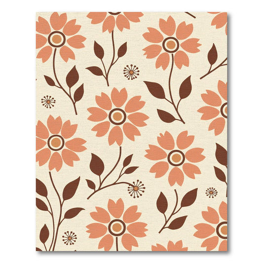 Retro Coral Flower Leaf Arrangement Rug