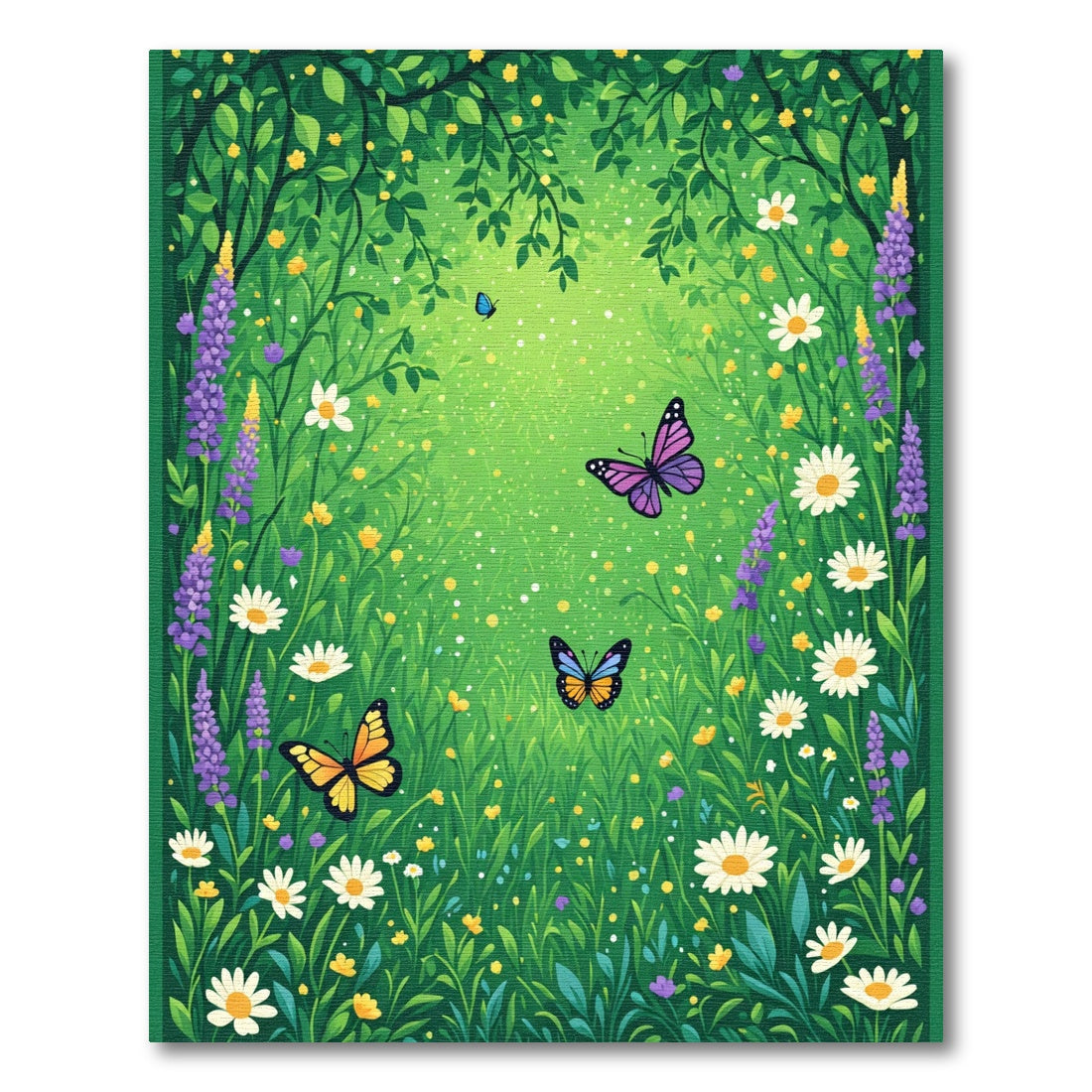 Whimsical Garden Butterflies Floral Meadow Rug