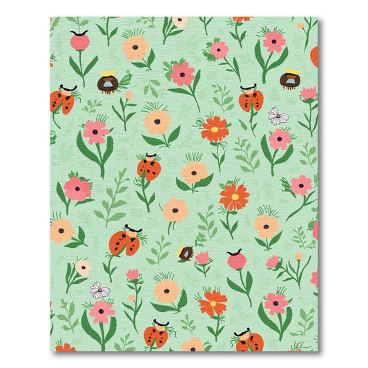 Whimsical Ladybug Floral Garden Pattern Rug