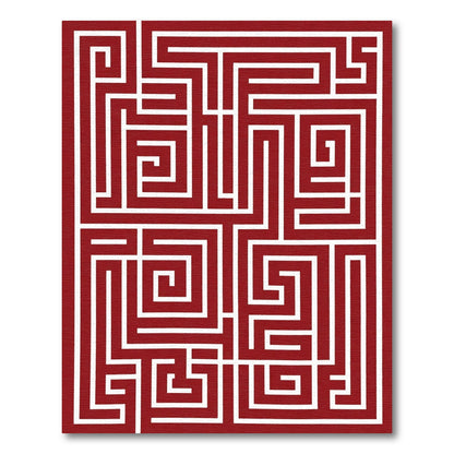 Crimson White Geometric Maze Rug