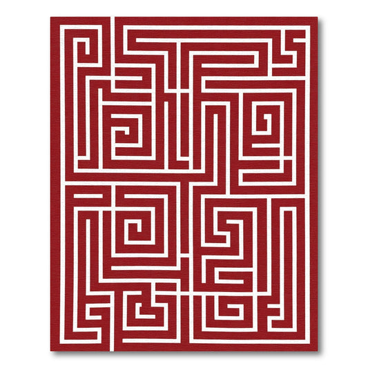 Crimson White Geometric Maze Rug