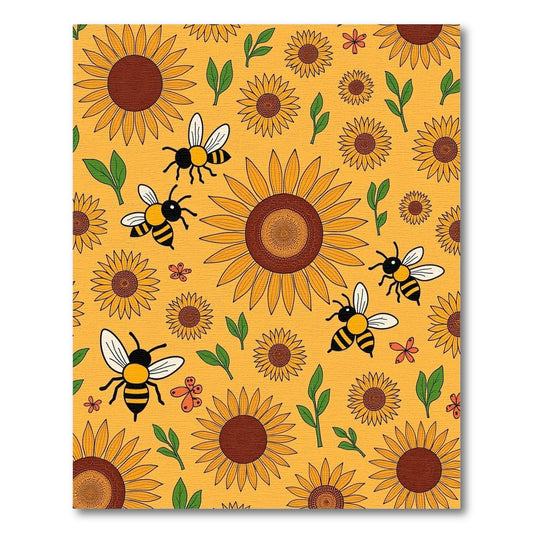 Golden Sunflower Bees Meadow Rug