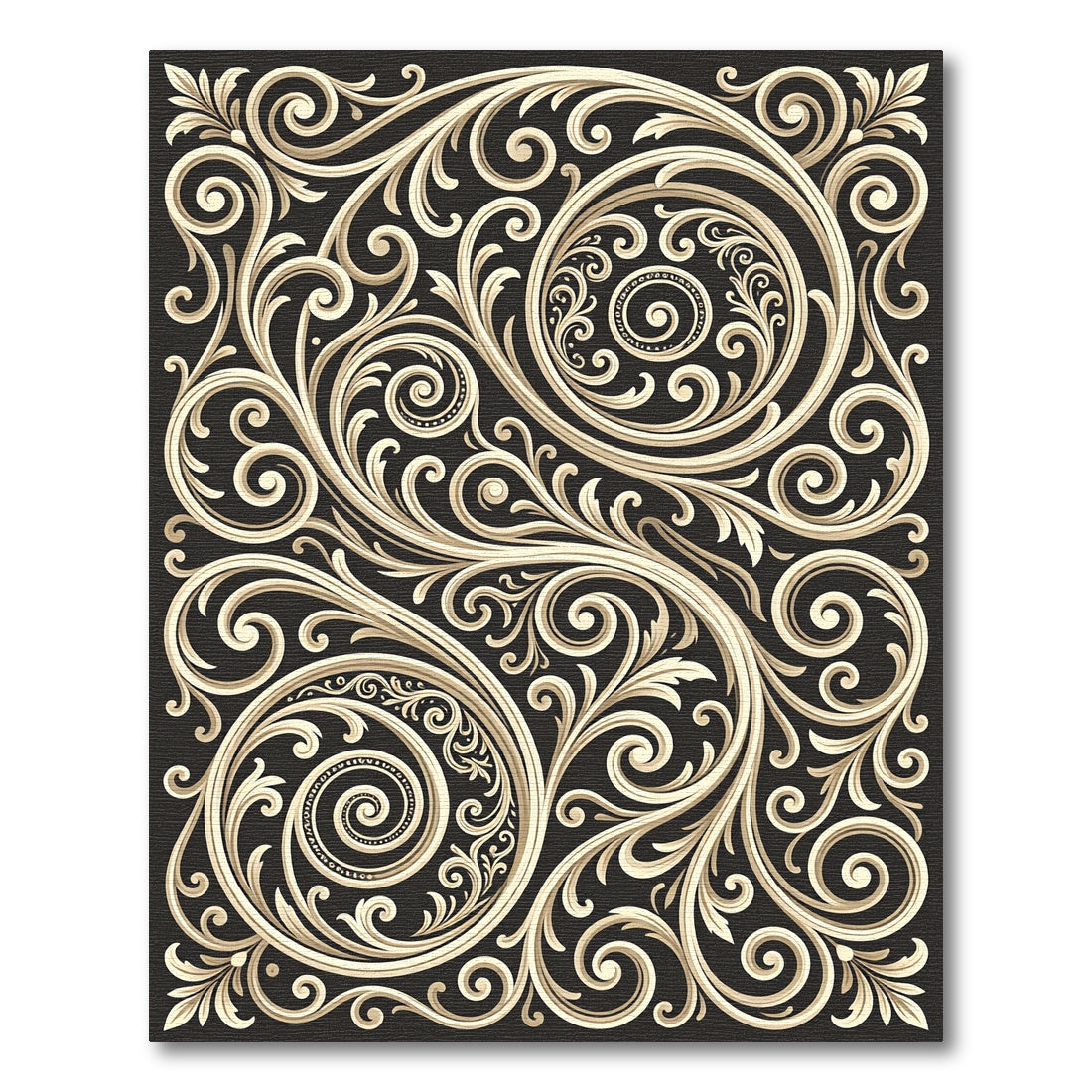 Cream Swirl Filigree Scroll Work Rug