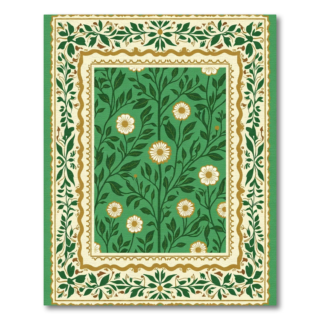 Emerald Green Floral Garden Scroll Rug