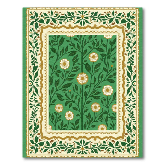 Emerald Green Floral Garden Scroll Rug