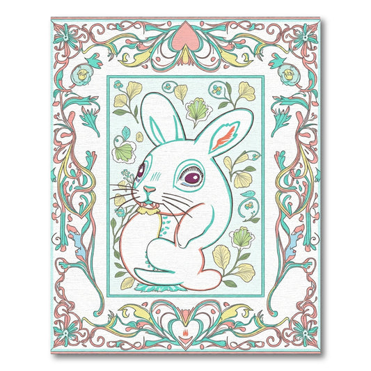 Pastel Whimsical Bunny Garden Border Rug