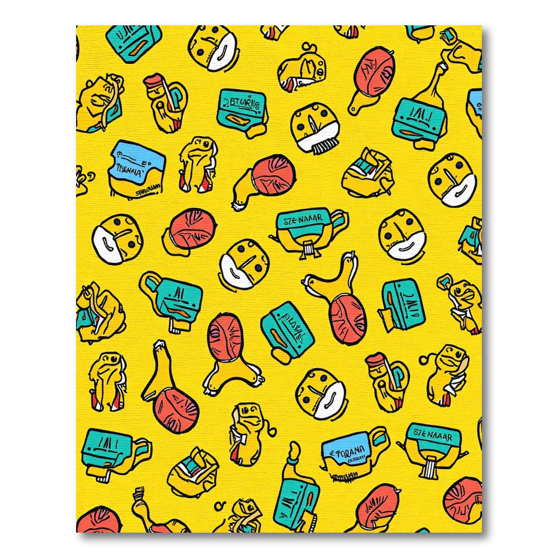 Whimsical Yellow Character Collage Rug