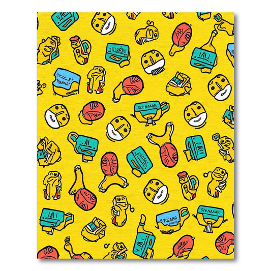 Whimsical Yellow Character Collage Rug