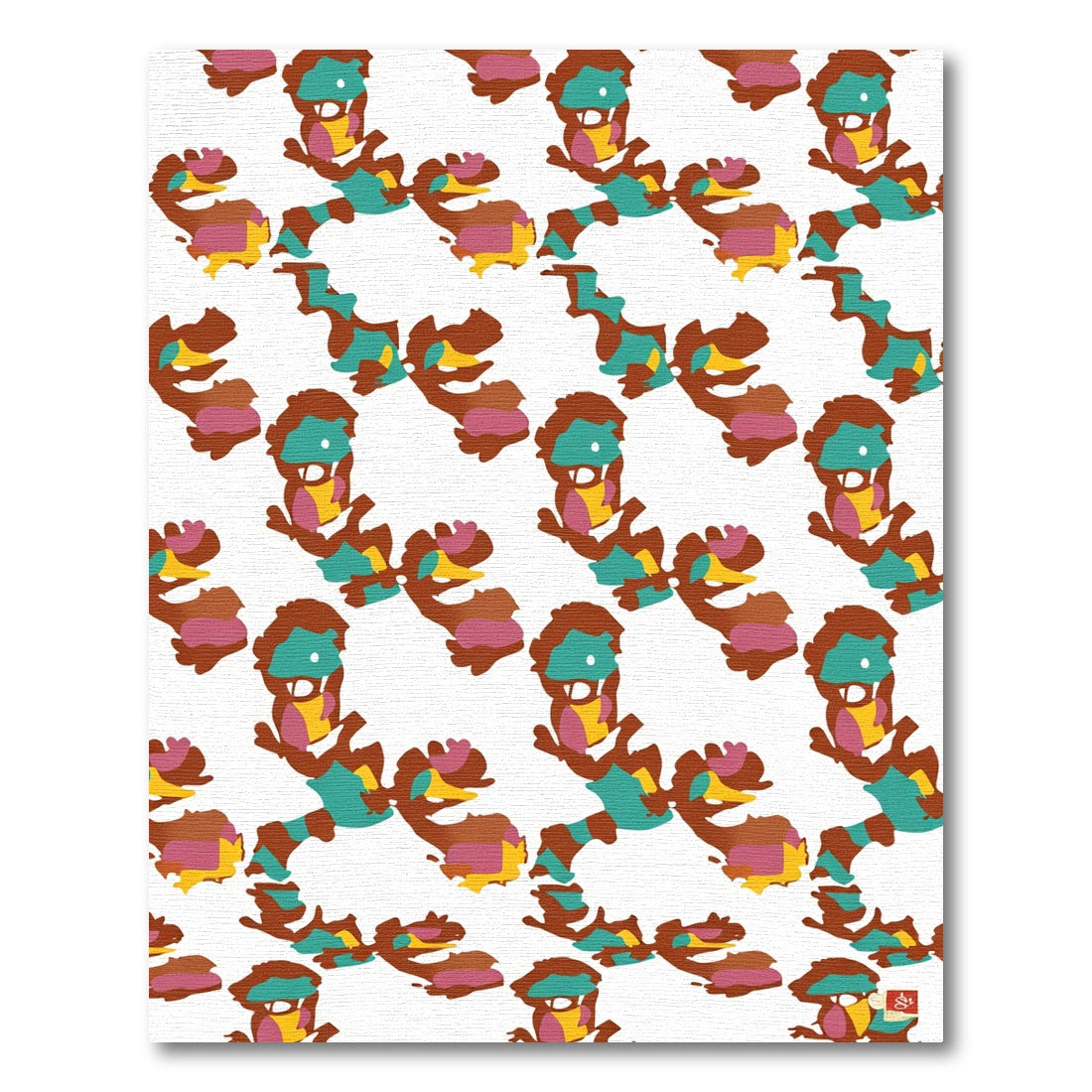Teal Brown Yellow Pink Creature Pattern Rug