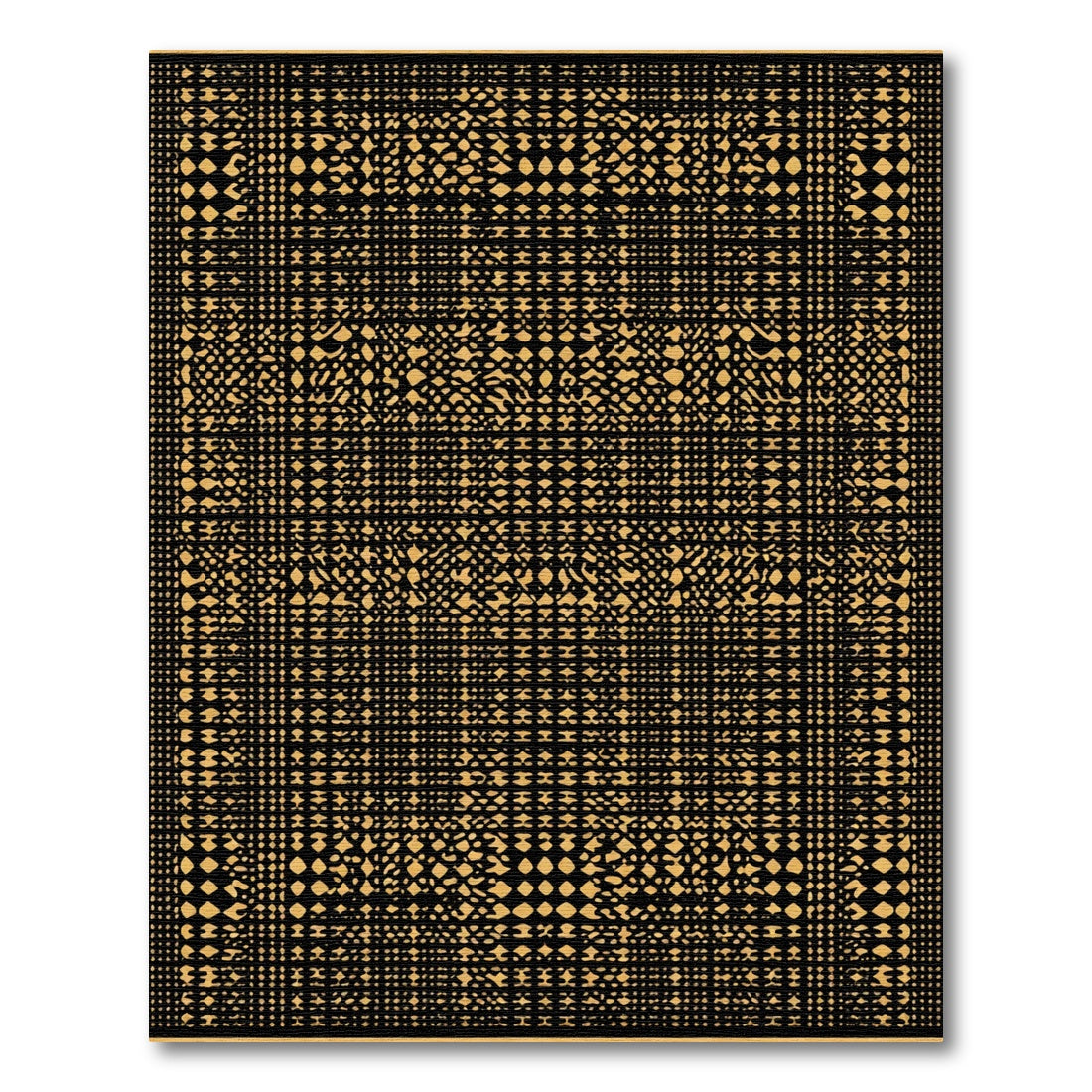 Black And Gold Distorted Grid Rug