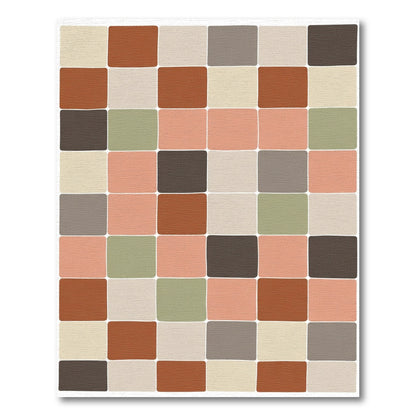 Terracotta Coral Gray Soft Squares Rug