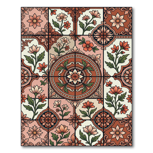 Vintage Coral Floral Inlay Medallion Rug