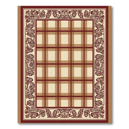 Crimson Tartan Floral Vine Border Rug