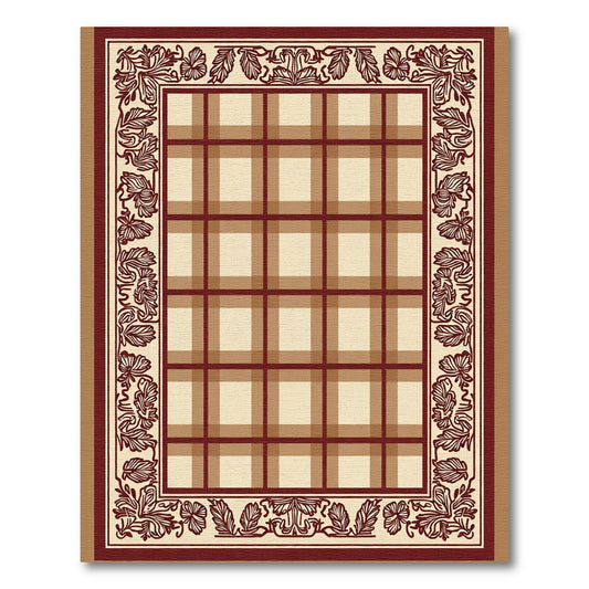 Crimson Tartan Floral Vine Border Rug