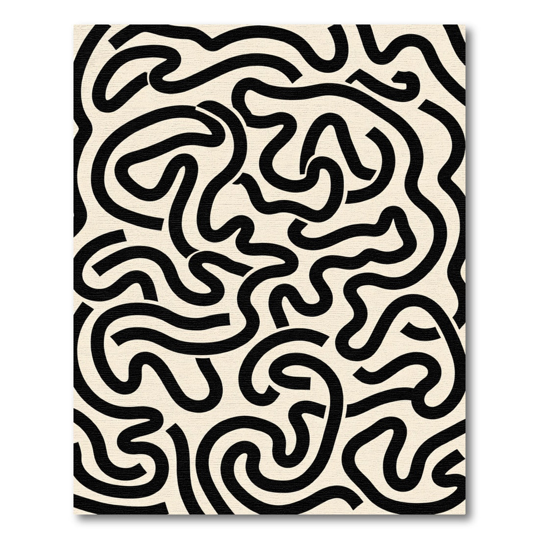 Black Cream Abstract Wavy Lines Rug
