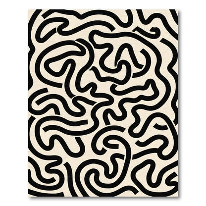 Black Cream Abstract Wavy Lines Rug