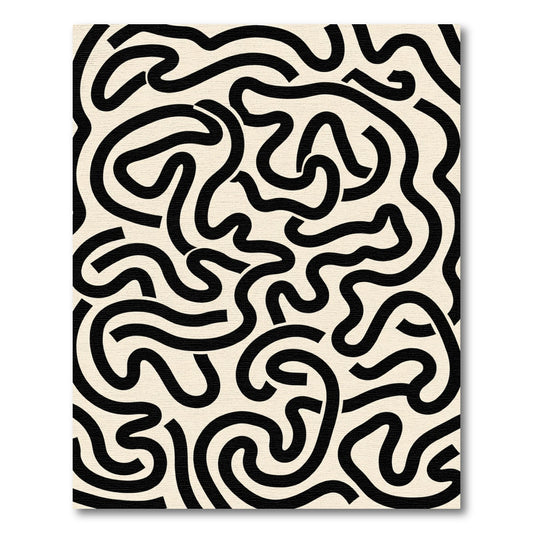 Black Cream Abstract Wavy Lines Rug