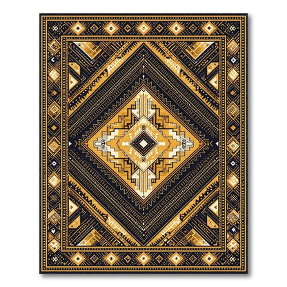 Black Gold Tribal Diamond Area Rug