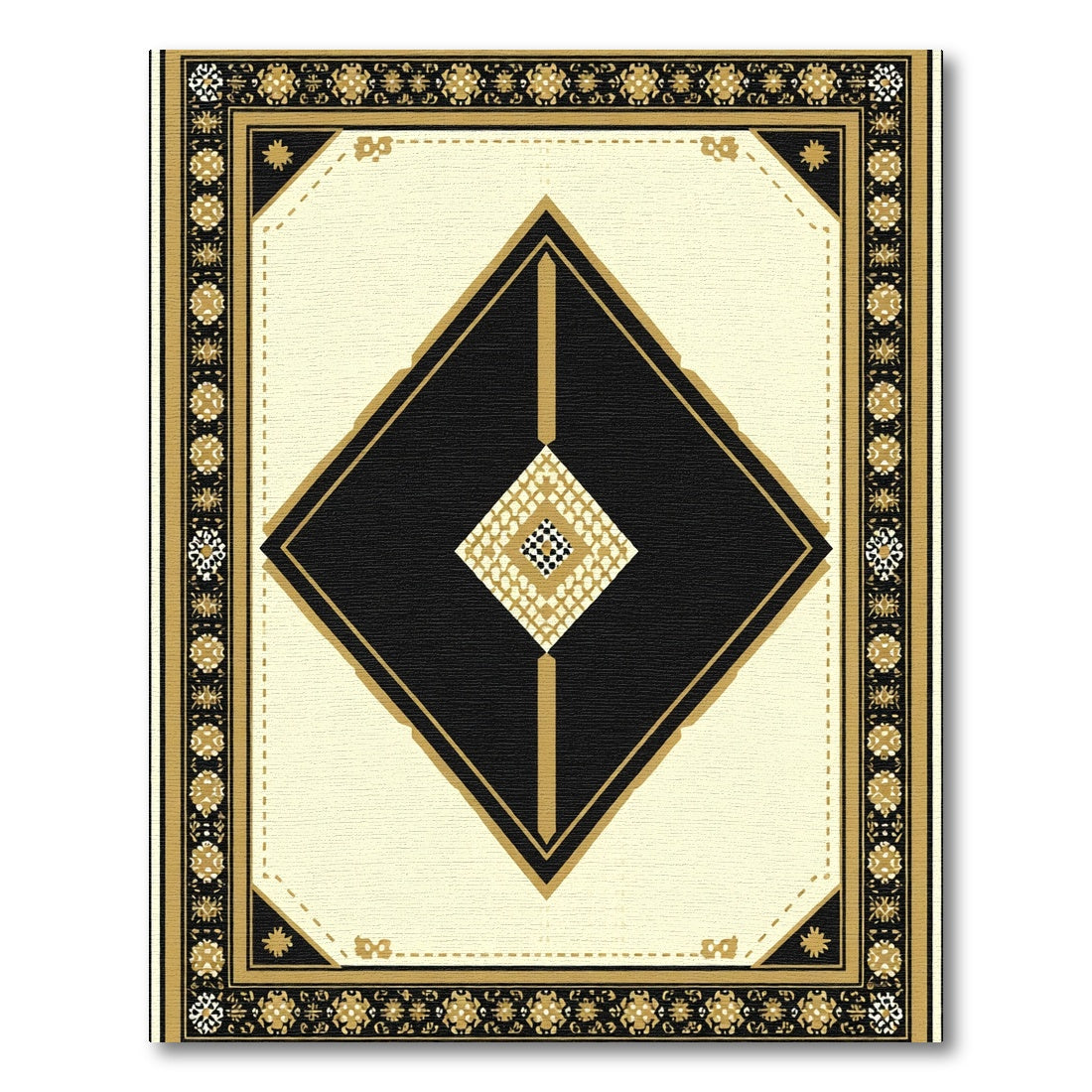 Bold Black Gold Diamond Frame Rug