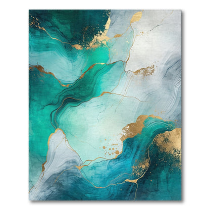 Teal Gold Fluid Marble Rug