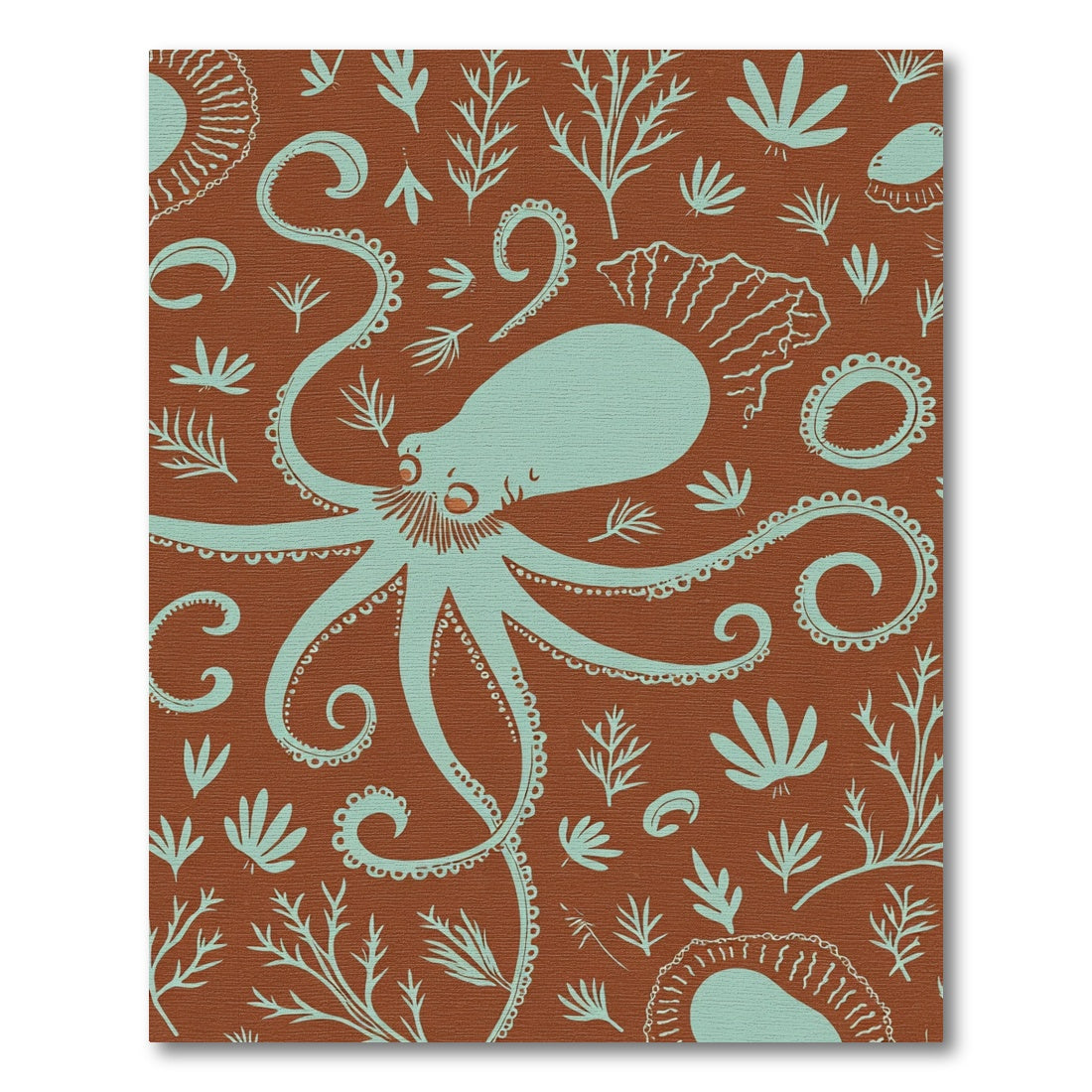 Teal Octopus Sea Botanical Terracotta Rug