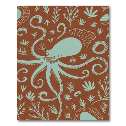 Teal Octopus Sea Botanical Terracotta Rug