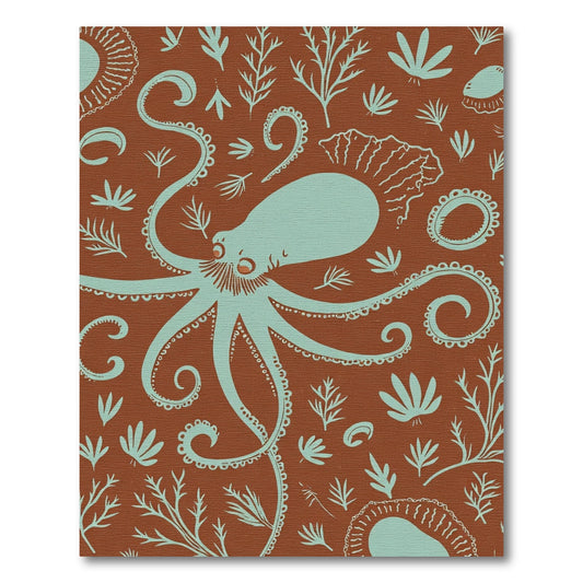 Teal Octopus Sea Botanical Terracotta Rug