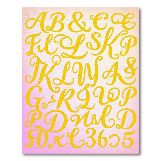 Golden Script Alphabet Numbers Ampersand Rug
