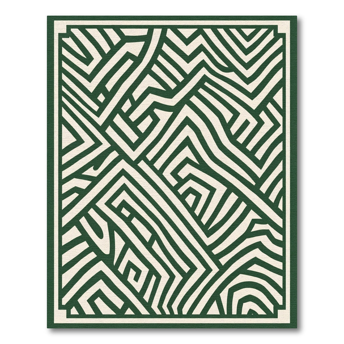 Forest Green Abstract Geometric Maze Rug