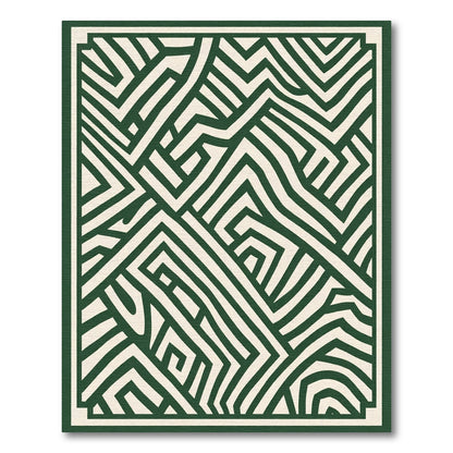 Forest Green Abstract Geometric Maze Rug