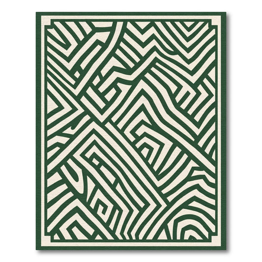 Forest Green Abstract Geometric Maze Rug