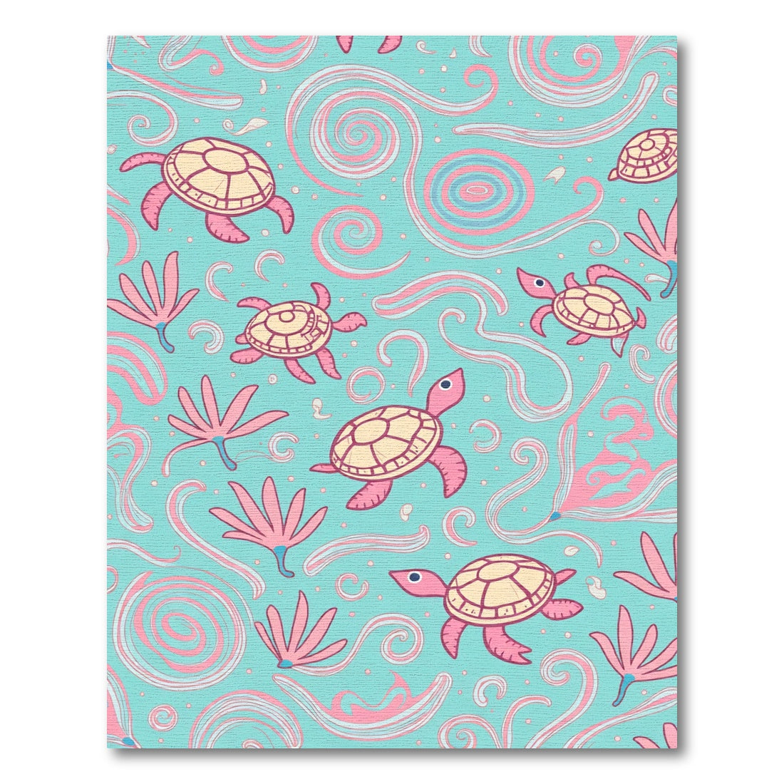 Aqua Pink Turtle Swirls and Fronds Rug