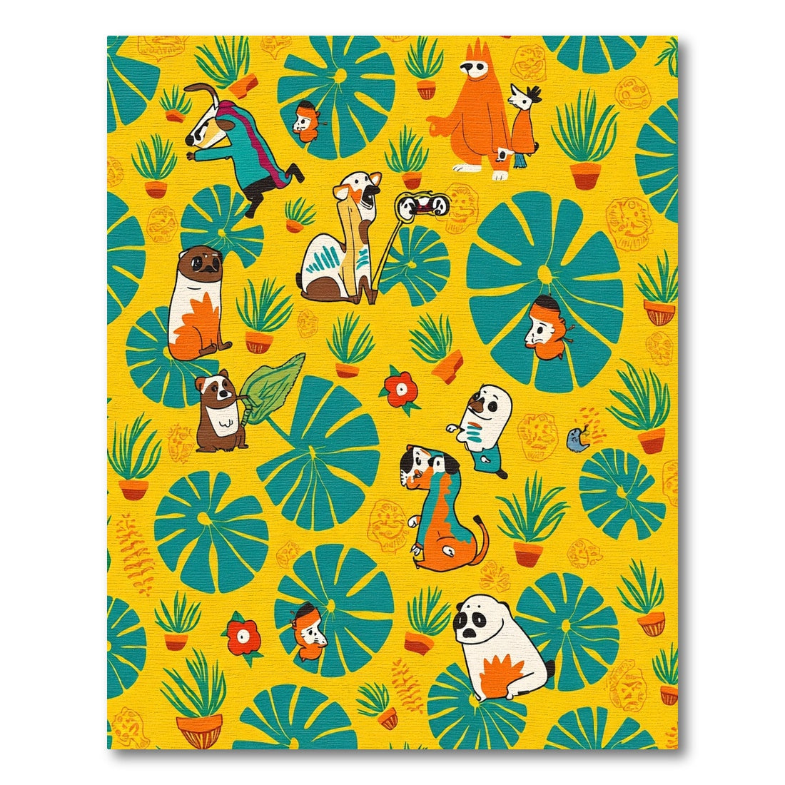 Yellow Whimsical Animals Tropical Plants Rug