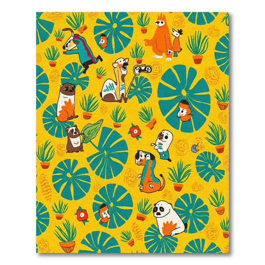 Yellow Whimsical Animals Tropical Plants Rug