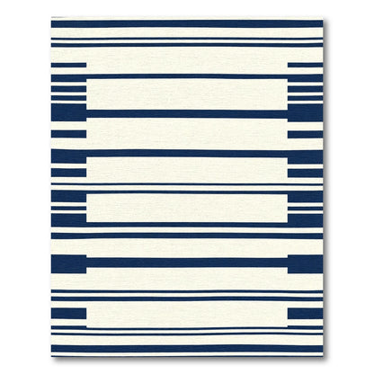Navy White Stripe Geometric Rug