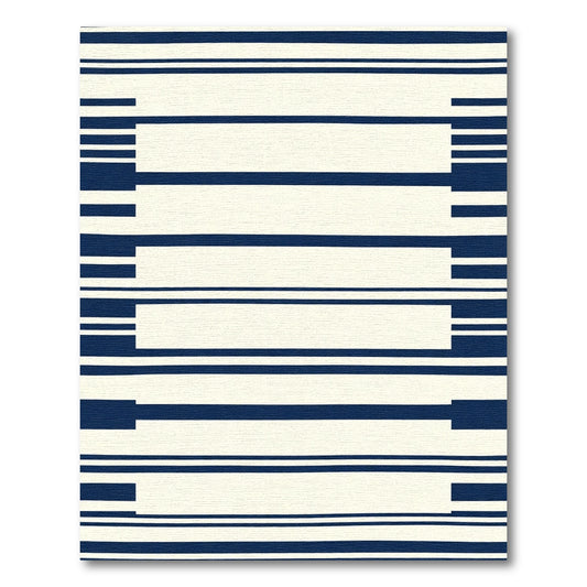 Navy White Stripe Geometric Rug