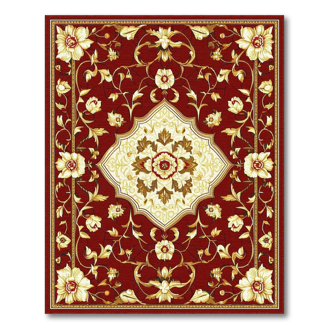 Red Floral Persian Area Rug with Ivory Medallion