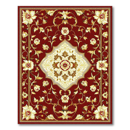 Red Floral Persian Area Rug with Ivory Medallion